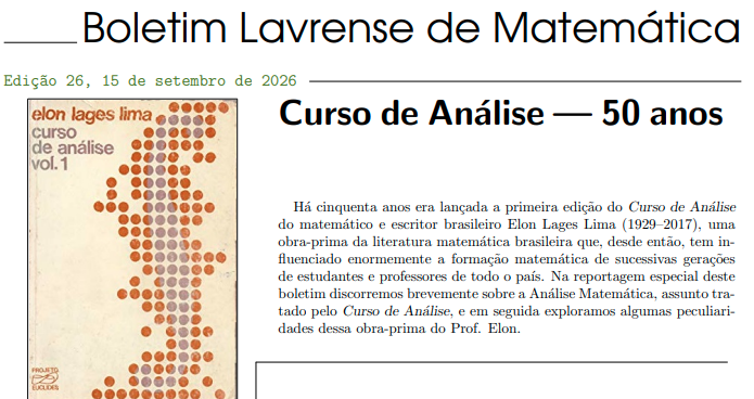 Boletim Lavrense de Matemática chega à 26ª edição com homenagem a Elon Lages Lima